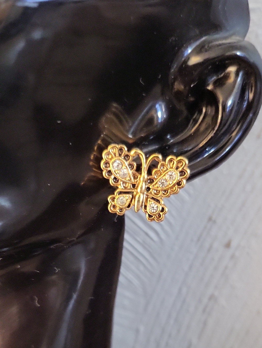 Avon Gold Butterfly Brooch with Clear Rhinestones